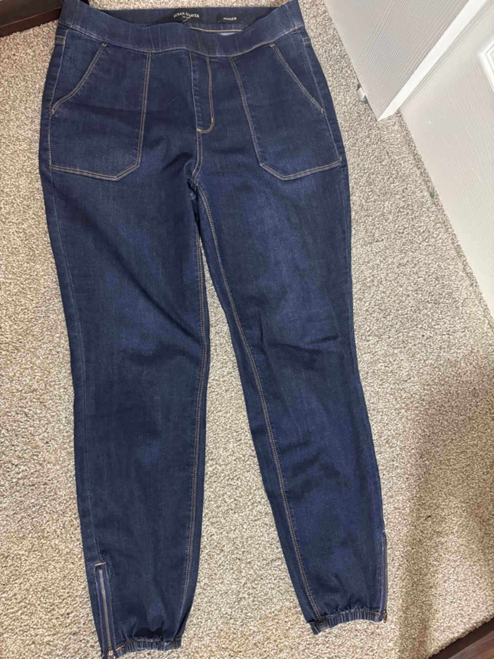 Susan Graver Dark Blue Pull-On Joggers with Elastic Ankles